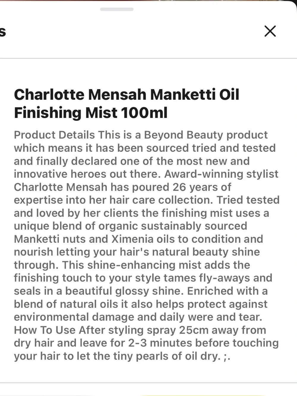 Charlotte Organic Mensah Manketti Oil Finishing Mist